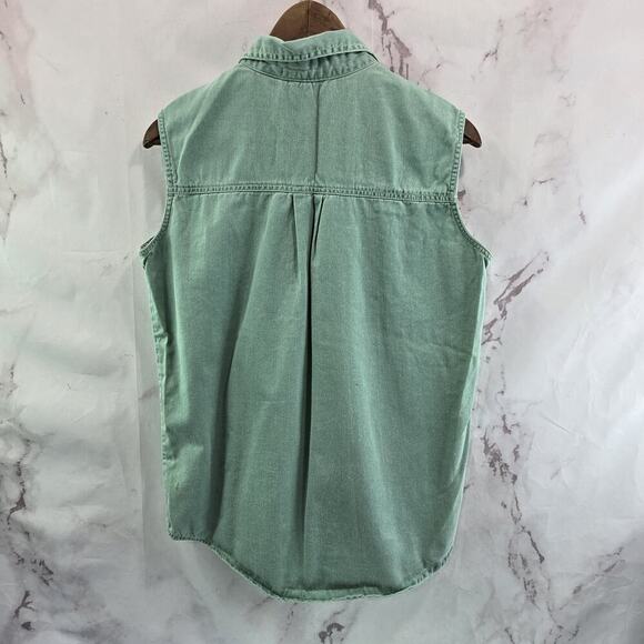 Vintage Shirt Womens Medium Green Tank Snap Sleeveless Shirt 90s Seafoam Muscle - Picture 8 of 12